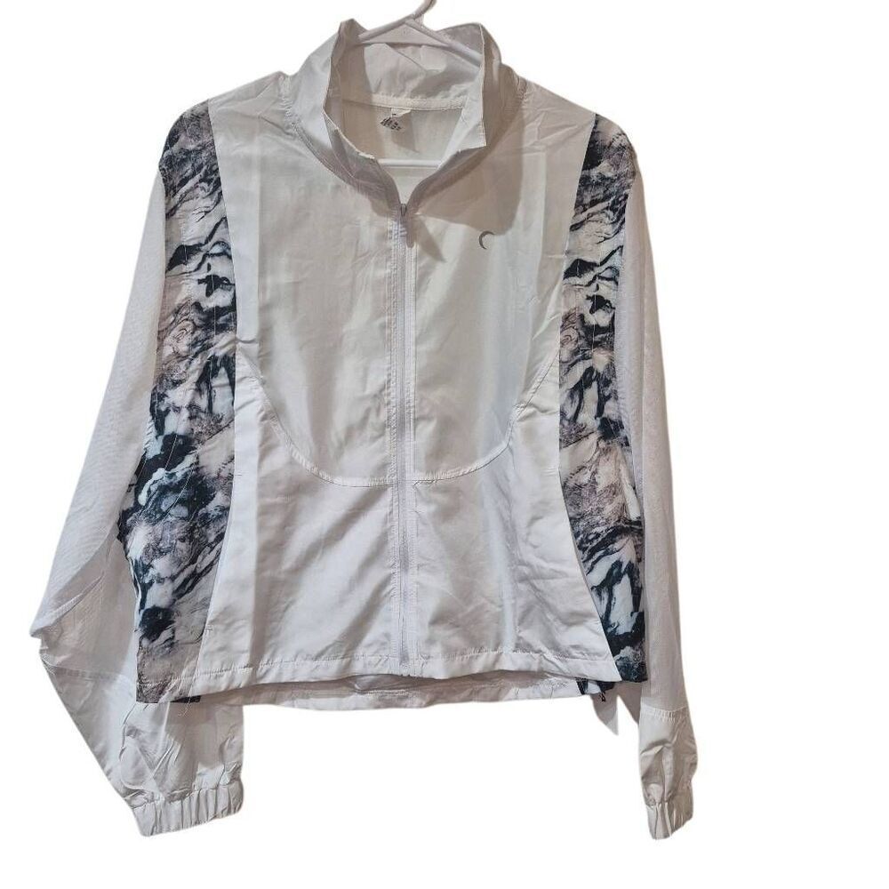 ZYIA Active Windbreaker Jacket Womens White Marble Mesh Back Packable Zip NEW NW - Picture 2 of 15